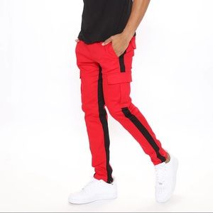 Fashion Nova Men Travis Cargo Pants Red/Black